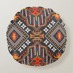 Coussins Ronds Asie Centrale Rouge-Orange : Motifs traditionnels