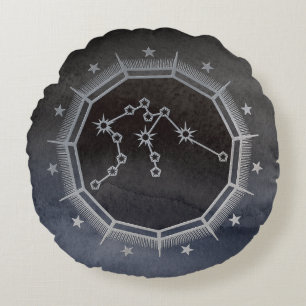 Coussins Ronds Astrologie Zodiaque foncée : Aquarius Black & Silv