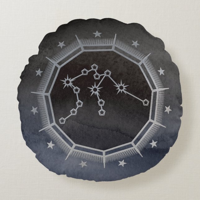 Coussins Ronds Astrologie Zodiaque foncée : Aquarius Black & Silv (Devant)