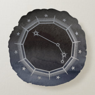 Coussins Ronds Astrologie Zodiaque foncée : Bélier noir et argent