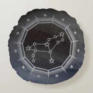 Coussins Ronds Astrologie Zodiaque foncée : Leo Black & Silver