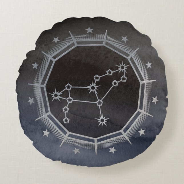 Coussins Ronds Astrologie Zodiaque foncée : Leo Black & Silver (Devant)