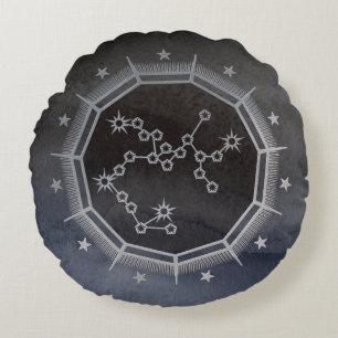 Coussins Ronds Astrologie Zodiaque foncée : Sagittaire Noir & Arg