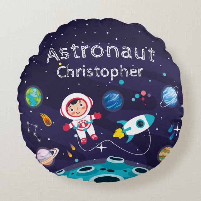 Coussins Ronds Astronaut child on the moon, monogrammed name (Devant)