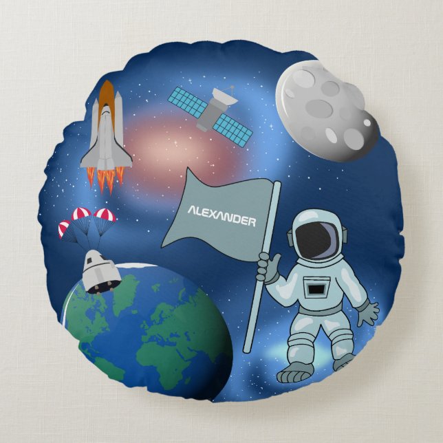 Coussins Ronds Astronaut dans la galaxie spatiale Nom personnalis (Devant)