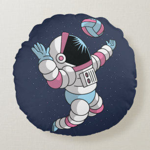 Coussins Ronds Astronaute jouant au volley-ball dans l'espace