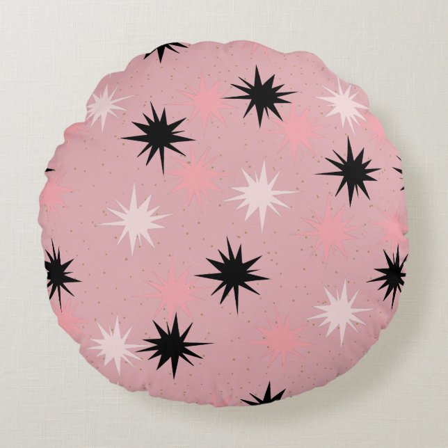 Coussins Ronds Atomic Pink Starburst Round Pillow (Devant)