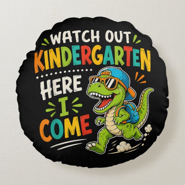 Coussins Ronds Attention maternelle j'arrive Dino (Devant)