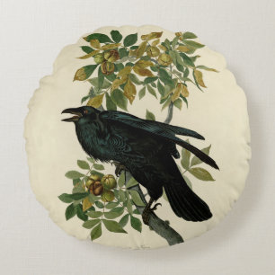 Coussins Ronds Audubon Raven Oiseau classique
