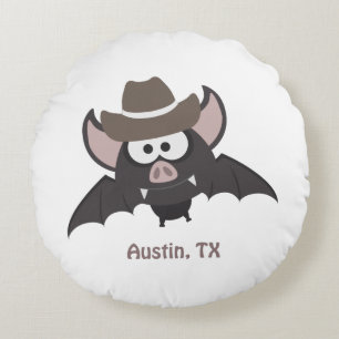 Coussins Ronds Austin Texas Cute Cartoon Cowboy Bat