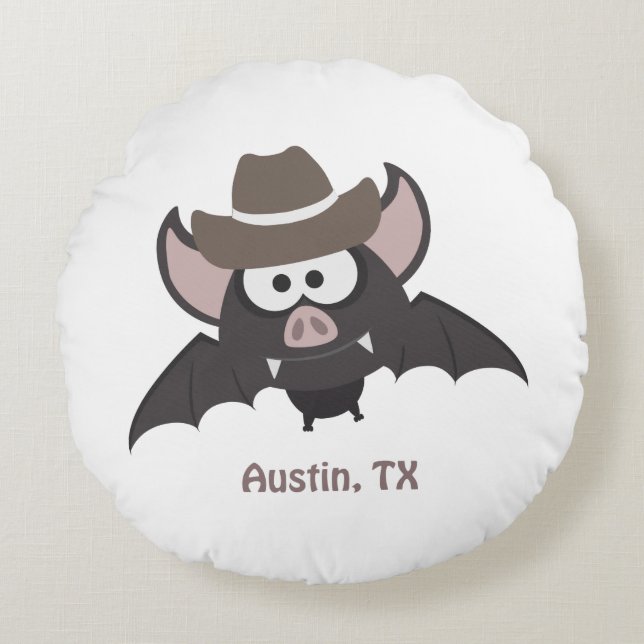 Coussins Ronds Austin Texas Cute Cartoon Cowboy Bat (Devant)
