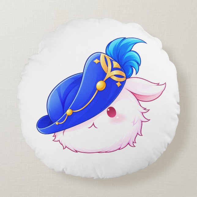 Coussins Ronds Autocollant de lapin sorcier bleu mignon (Devant)