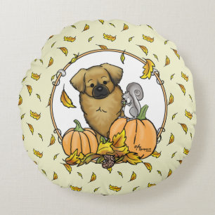 Coussins Ronds Automne Espagnol Tibétain (Brown) Chien Citrouille