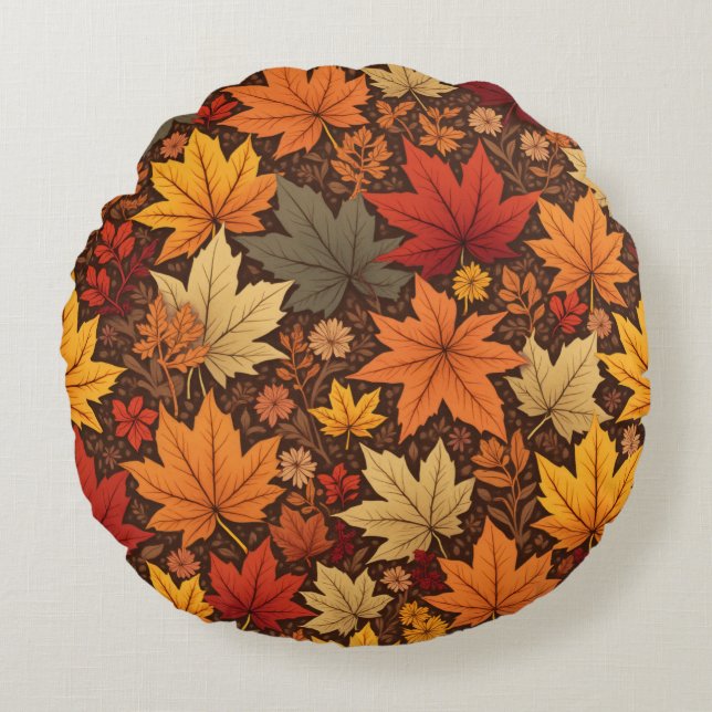 Coussins Ronds Automne Feuilles Élégance (Devant)