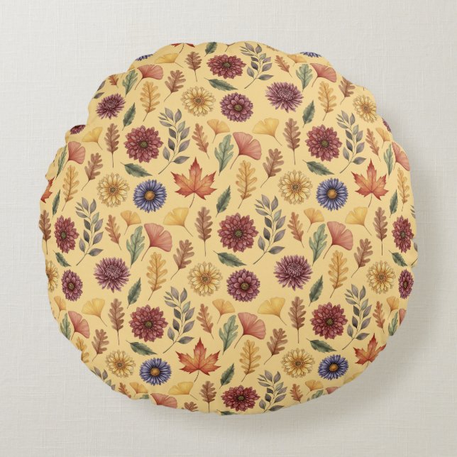 Coussins Ronds Automne Feuilles et fleurs Motif (Devant)