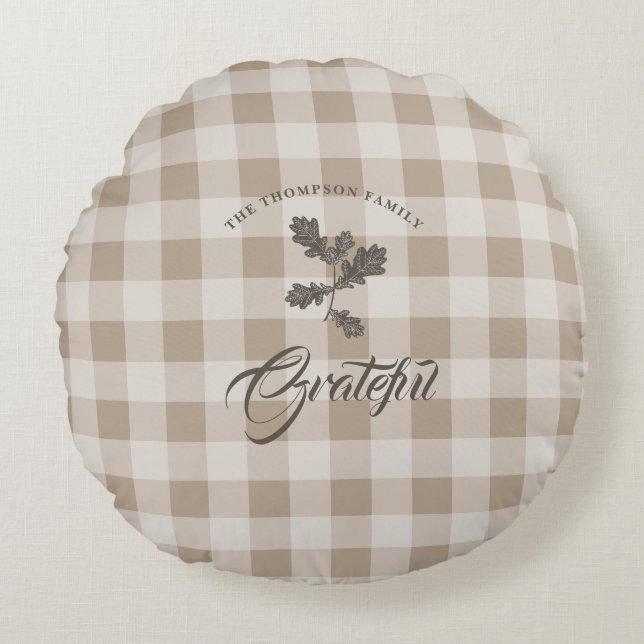 Coussins Ronds Automne Gratitude Folio Taupe Plaid (Devant)