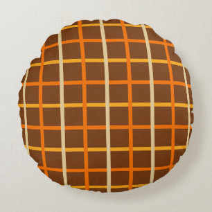 Coussins Ronds Automne Plaid Motif en Orange Vert et Brown