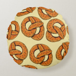 Coussins Ronds Automne sans couture motif avec bretzels, octobre 