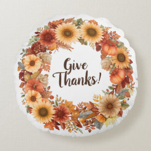 Coussins Ronds Automne Thanksgiving Citrouille et fleurs