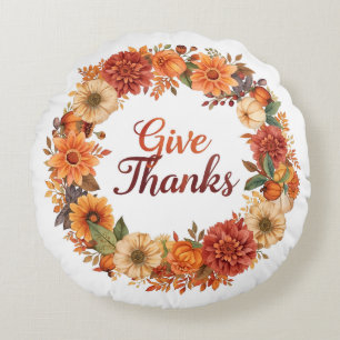 Coussins Ronds Automne Thanksgiving Citrouille et fleurs