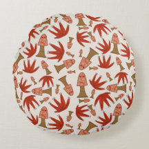 Autumn Forest Friends Round Pillow – Cute Mushroom