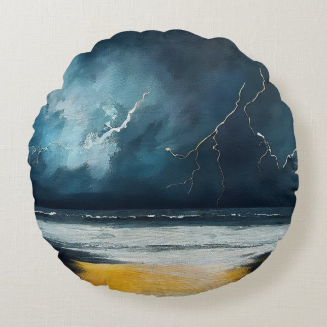 Coussins Ronds Avant la tempête – Paysage marin abstrait (Devant)