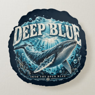Coussins Ronds Aventure de baleine BLEU PROFOND Océan 