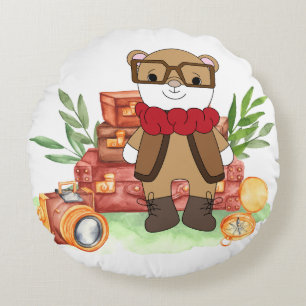 Coussins Ronds Aventure de voyage vintage ours mignon dessin anim
