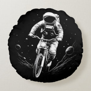 Coussins Ronds Aventure spatiale de vélo d'astronaute cosmique