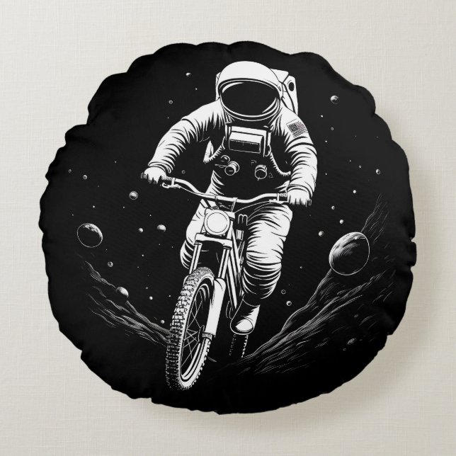 Coussins Ronds Aventure spatiale de vélo d'astronaute cosmique (Devant)