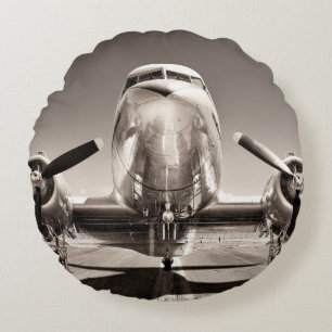 Coussins Ronds Avion vintage sur piste