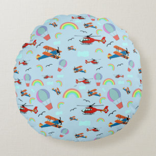 Coussins Ronds Avions et Rainbows Blue
