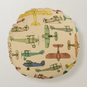 Coussins Ronds Avions rétro : Motif Vintage fissuré.