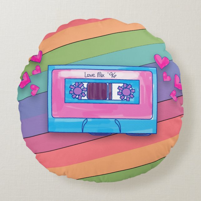 Coussins Ronds Awesome Eighties Rainbow Mixtape Music Logo (Devant)