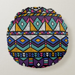Coussins Ronds Aztèque géométrique tribal : Motif Vintage coloré