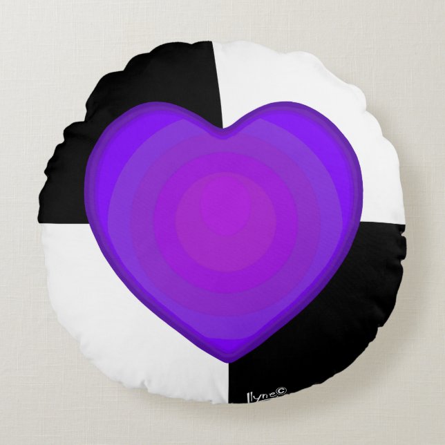 Coussins Ronds B&W Purple Hearts Beating (Devant)