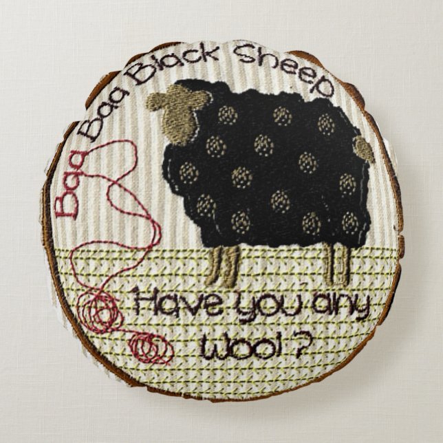 Coussins Ronds "Baa Baa Black Sheep" (Devant)