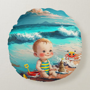 Coussins Ronds Baby Boy at the Beach