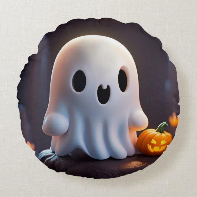 Coussins Ronds Baby Ghost Déplaisant mignon caractère Halloween (Devant)
