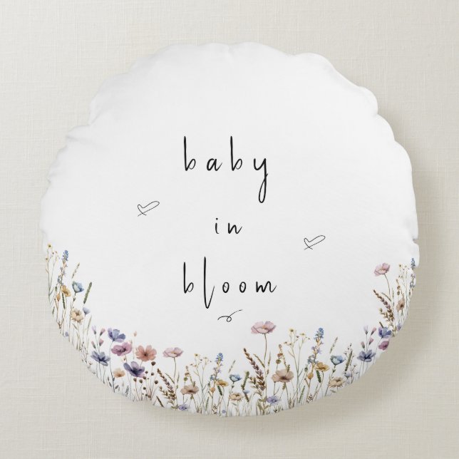 Coussins Ronds Baby In Bloom Baby Shower aux Fleurs des Champs (Devant)