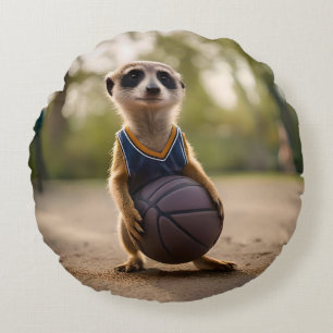 Coussins Ronds Baby Meerkat Joueur de basket-ball,