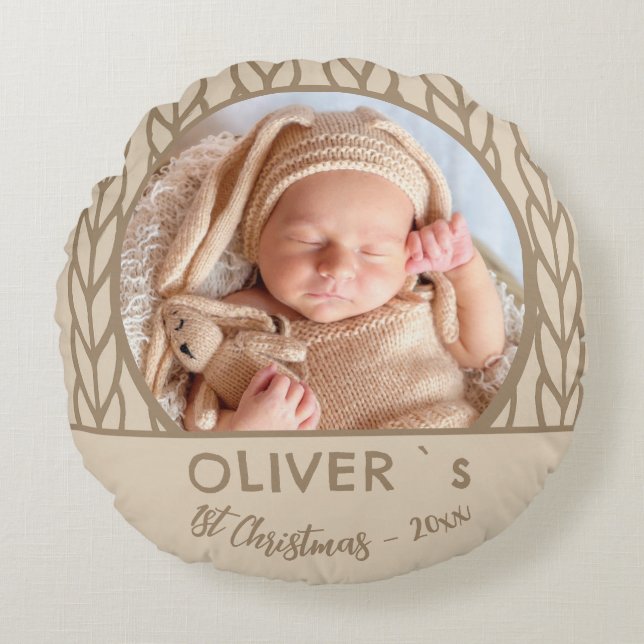 Coussins Ronds Baby`s 1st Christmas Knitting Photo  (Devant)