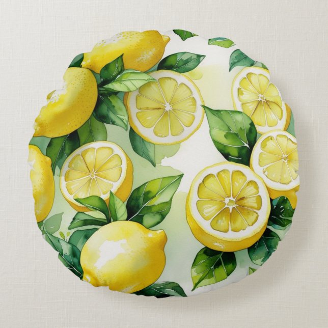 Coussins Ronds Baby shower moderne bleu citron floral script (Devant)