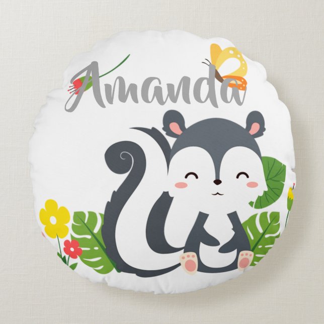 Coussins Ronds Baby Skunk, Papillon & Fleurs (Devant)