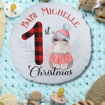 Coussins Ronds Baby's First Christmas Cute Hippo Name Keepsaké<br><div class="desc">Baby's First Christmas Cute Baby Hippo Safari Animal Père Noël Nom Keepsaké Coussin rond.</div>