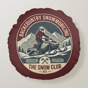 Coussins Ronds Badge d'aventure en motoneige dans l'arrière-pays