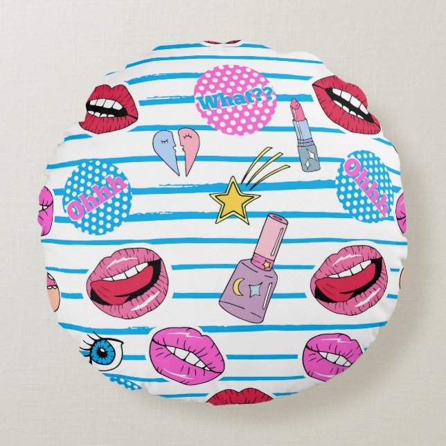 Coussins Ronds Badges de patchs de dessin animé : pop art. (Devant)