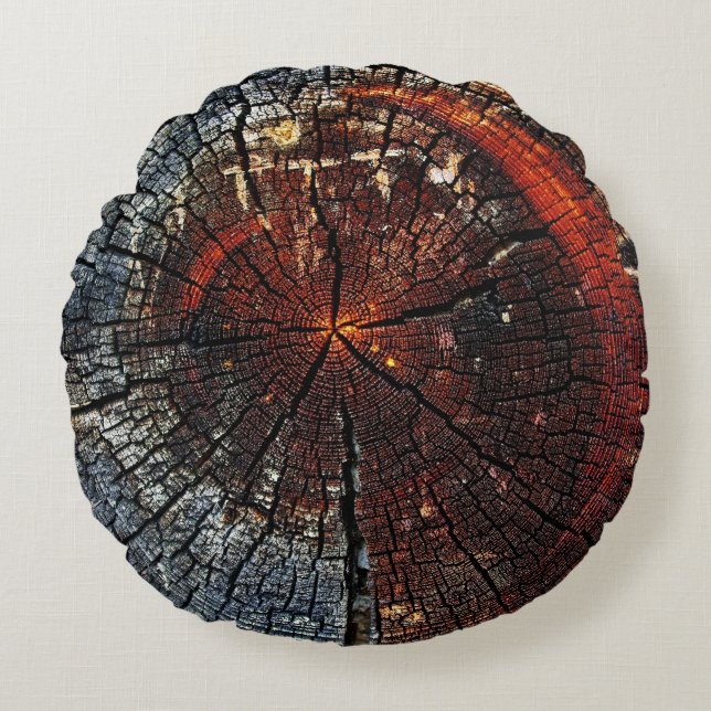 Coussins Ronds Bague en bois vieilli vintage brûlé (Devant)