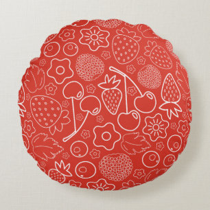 Coussins Ronds Baie Fraise Cerise Blanche Dessinée à la main Mode