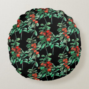 Coussins Ronds Baies rouges, oreiller à lancer de lingonberry